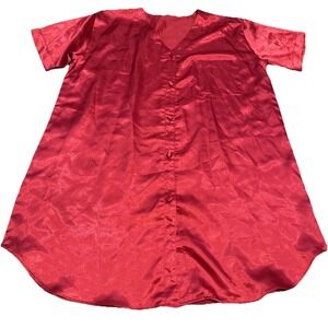 Winlar Vintage Silky Red‎ Button Sleep Shirt  dress Gown Shirt Sz Large New